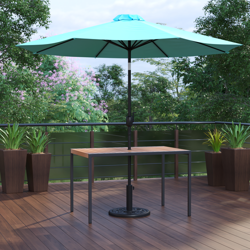 Flash Furniture XU-DG-UH3048-UB19BTL-GG 48" W x 30" D Rectangular with Teal Umbrella Patio Dining Table Set