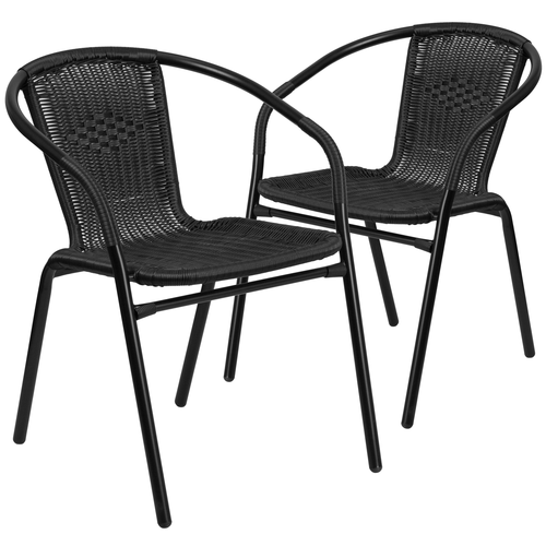 Flash Furniture 2-TLH-037-BK-GG 352 Lbs. Black Ratan with Metal Frame Stack Chair