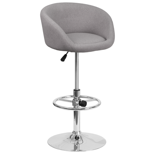 Flash Furniture CH-TC3-1066L-GYFAB-GG 17.75" Dia. Chrome Base Gray Fabric Adjustable Height Swivel Bar Stool