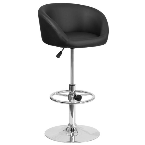 Flash Furniture CH-TC3-1066L-BK-GG 17.75" Dia. Chrome Base Black Vinyl Adjustable Height Swivel Bar Stool