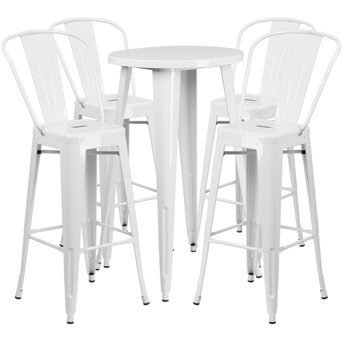 Flash Furniture CH-51080BH-4-30CAFE-WH-GG 24" W x 41" H White Round Table and Bar Stool Set