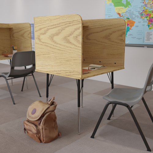 Flash Furniture MT-M6221-SGLSC-OAK-GG 35.75" Oak Height Adjustable Study Carrel with Top Shelf