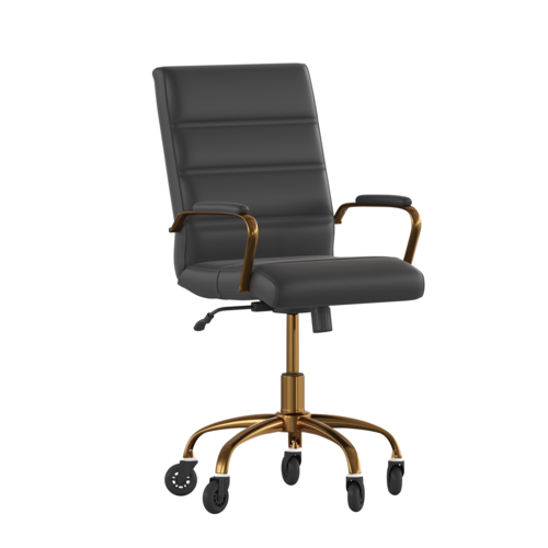 Flash Furniture GO-2286M-BK-GLD-RLB-GG 250 Lbs. Black Adjustable Height Camilia Executive Swivel Office Chair