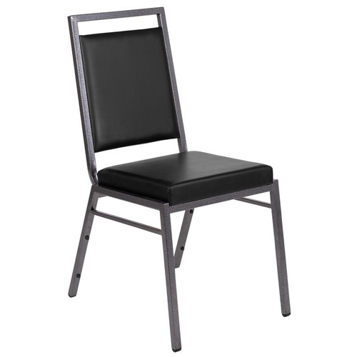 Flash Furniture FD-LUX-SIL-BK-V-GG Black Vinyl Upholstered Back and Seat Hercules Series Stacking Chair