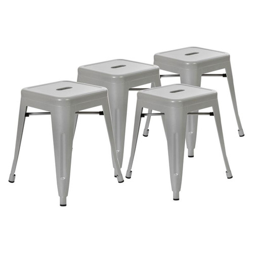 Flash Furniture ET-BT3503-18-SIL-GG 250 Lbs. Silver Metal Welded Backless Square Stool