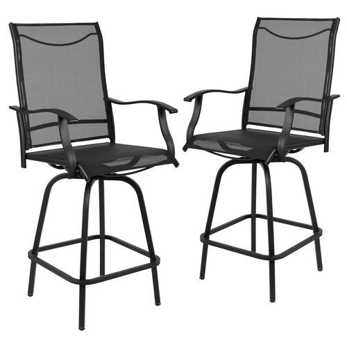 Flash Furniture 2-ET-SWVLPTO-30-BK-GG 300 Lbs. Black Galvanized Steel Rectangular Patio Swivel Stool