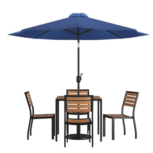 Flash Furniture XU-DG-810060364-UB19BNV-GG 35.25" W x 29.5" H Synthetic Teak Square Patio Dining Table Set