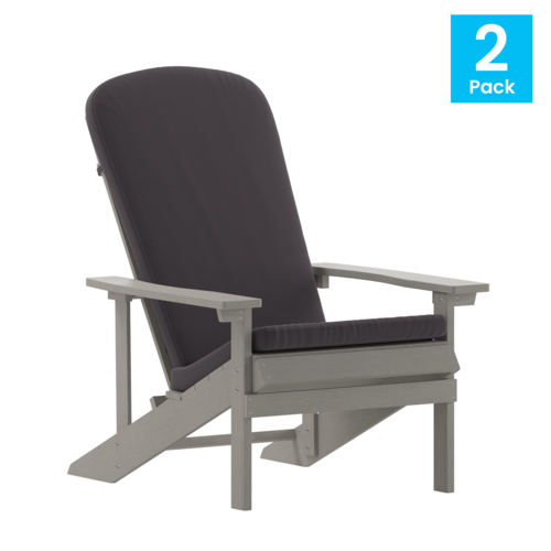 Flash Furniture 2-JJ-C14501-CSNGY-LTG-GG 29.5" W Gray with Cushions All-Weather Poly Resin Wood Charlestown Adirondack Chair