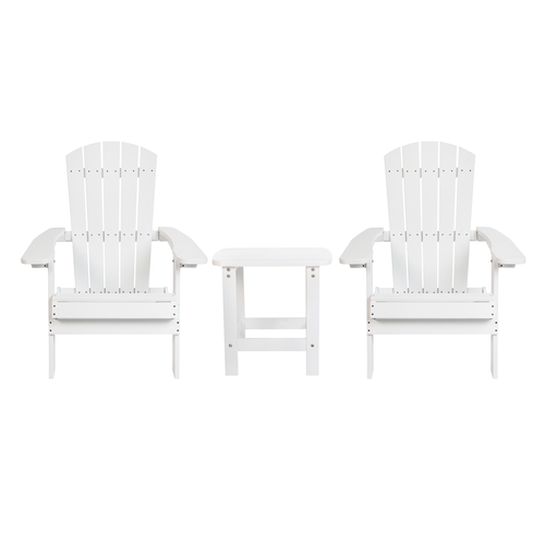 Flash Furniture JJ-C14505-2-T14001-WH-GG 30.25" W x 37" H White Folding Adirondack Chairs with Side Table