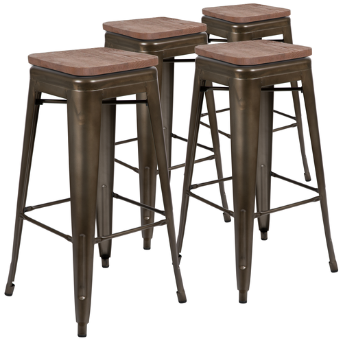 Flash Furniture 4-ET-31320W-30-GN-R-GG 500 Lbs. Metal Gray Frame with Wood Seat Indoor Bar Stool