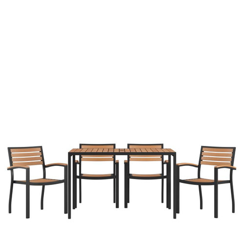 Flash Furniture XU-DG-304860064-GG 30" W x 29.5" H Synthetic Teak Rectangular Patio Dining Table Set