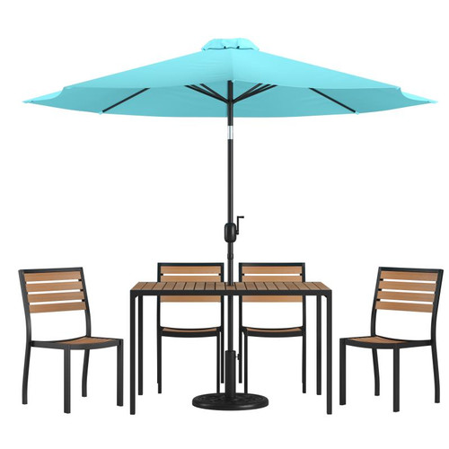 Flash Furniture XU-DG-304860364-UB19BTL-GG 30" W x 29.5" H Synthetic Teak Rectangular Patio Dining Table Set