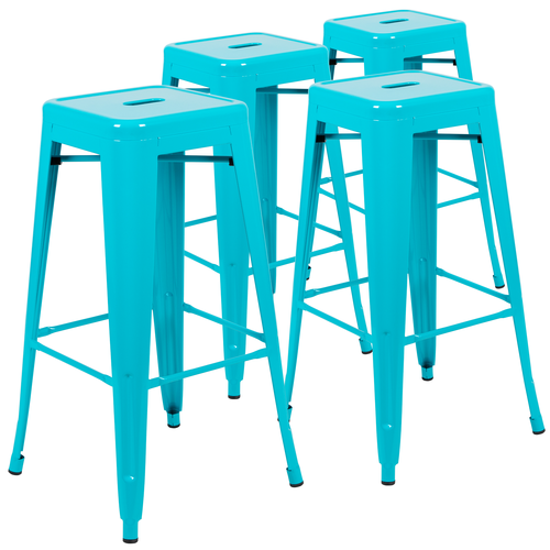 Flash Furniture 4-ET-31320-30-TL-R-GG 440 Lbs. Teal Metal Seat Stackable Indoor Bar Stool