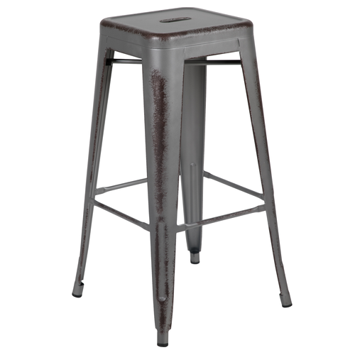 Flash Furniture ET-BT3503-30-SIL-GG 500 Lbs. Silver Galvanized Steel Drain Hole Seat Bar Stool