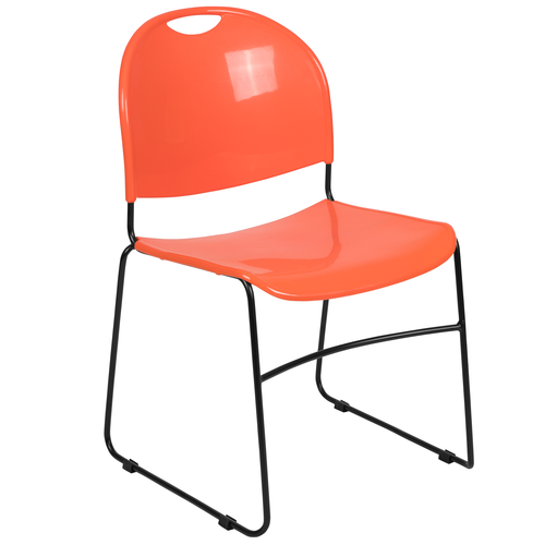 Flash Furniture RUT-188-OR-GG Orange Polypropylene Seat and Back Black Powder Coated Metal Sled Base Frame Hercules Series Ultra Compact Stacking Chair