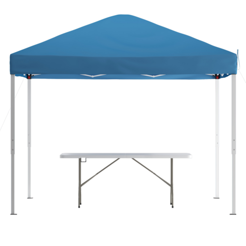 Flash Furniture JJ-GZ10183Z-BL-GG 106" H Blue Otis Pop-Up Canopy Tent and Folding Bench Set