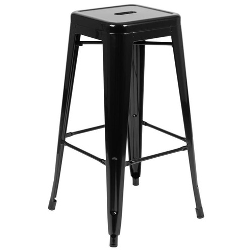 Flash Furniture 4-ET-31320-30-BK-R-GG 440 Lbs. Black Metal Seat Stackable Indoor Bar Stool