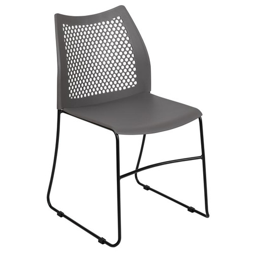 Flash Furniture RUT-498A-GY-GG Gray Plastic Seat and Back Black Powder Coated Metal Sled Base Frame Hercules Series Stacking Chair