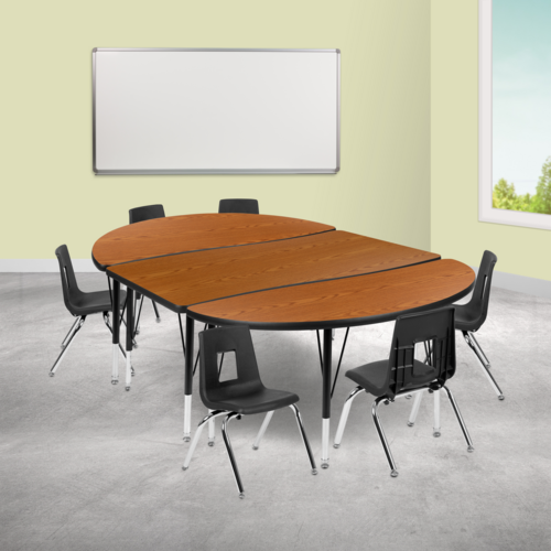 Flash Furniture XU-GRP-12CH-A3048CON-48-OAK-T-P-GG 47.5" W x 25.25" H Black Oval Wave Flexible Laminate Activity Table Set