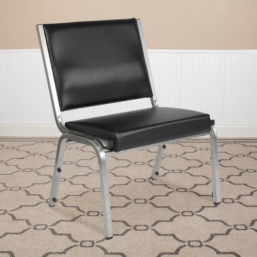 Flash Furniture XU-DG-60442-660-1-BV-GG Black Antimicrobial Vinyl Upholstery Hercules Series Bariatric Stacking Chair