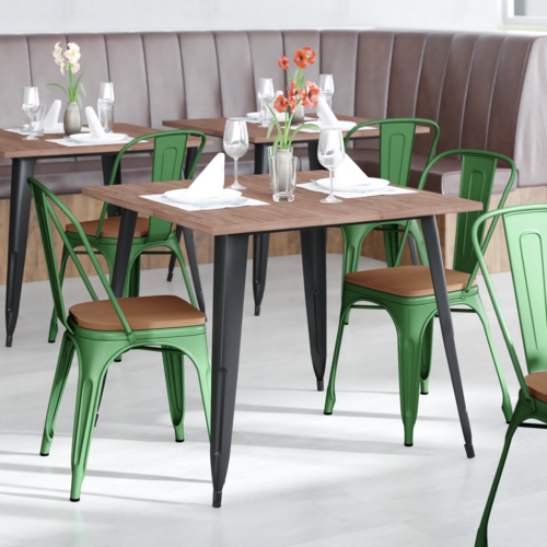 Flash Furniture CH-31230-GN-PL1T-GG Green Teak Poly Resin Wood Seat Galvanized Steel Perry Stacking Side Chair