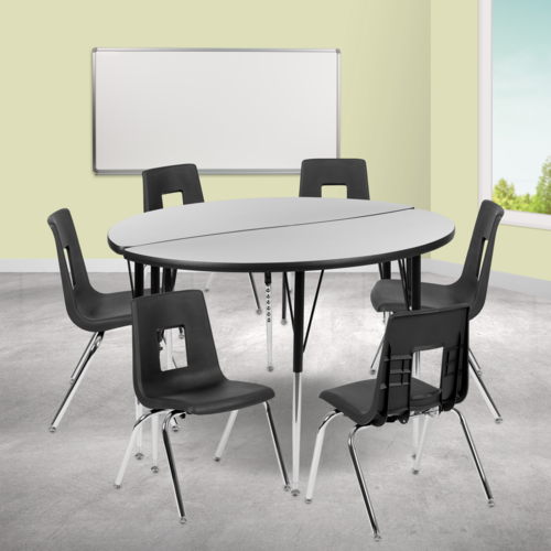 Flash Furniture XU-GRP-18CH-A48-HCIRC-GY-T-A-GG 47.5" W x 30.25" H Black Circle Wave Flexible Laminate Activity Table Set