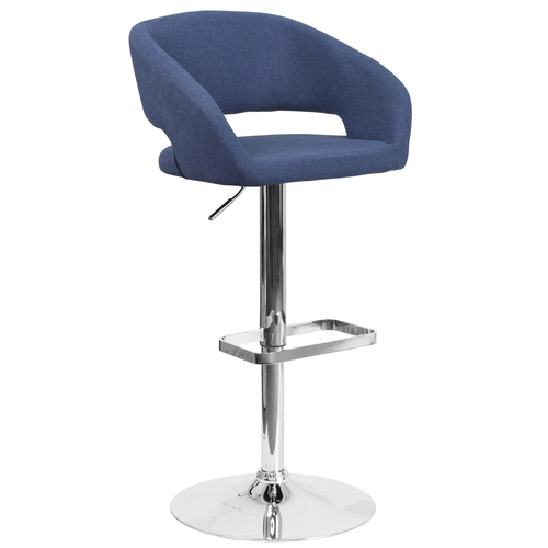 Flash Furniture CH-122070-BLFAB-GG 17.63" Dia. Chrome Base Blue Fabric Contemporary Design Swivel Bar Stool