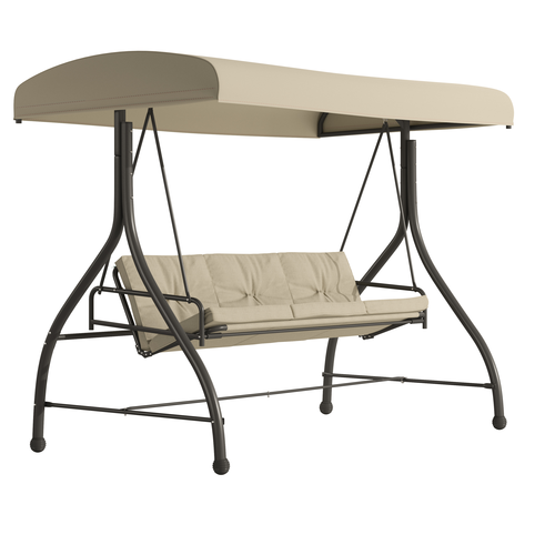 Flash Furniture TLH-007-TAN-GG 800 Lbs. Tan Standalone Steel Frame 3-Seat Patio Swing Canopy Hammock