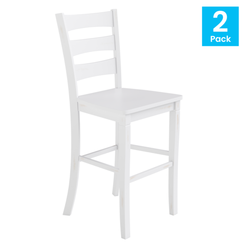 Flash Furniture ES-STBN5-29-WH-2-GG 225 Lbs. Antique White Wash Solid Hardwood Ladder Back Liesel Bar Stool