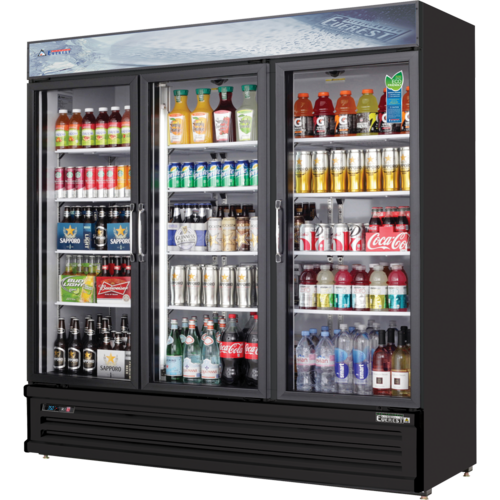Everest Refrigeration EMSGR69B 72.88" W 3-Sections Reach-In Glass Door Merchandiser Refrigerator - 115 Volts
