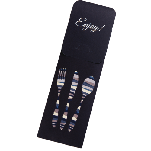 Dinex DXCTCAD1003 16" x 16" Black Paper Sleeve with Flap Cutlery Caddy