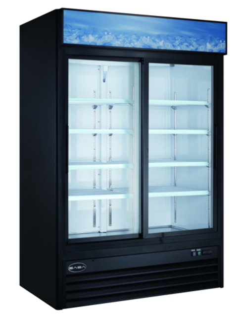 SABA SM-45RS 45 Cu. Ft. Black Coated Steel Sliding 2 Doors Reach-In Refrigerator Merchandiser - 115 Volts
