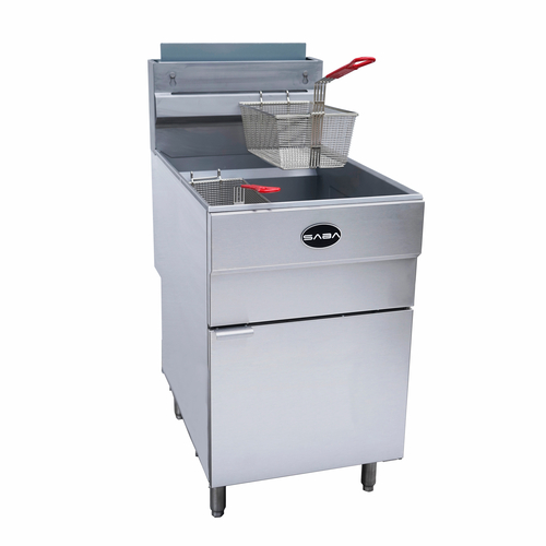 SABA GF85N 75 Lbs. Stainless Steel Tube Type Natural Gas Floor Model Value Series Fryer - 150,000 BTU