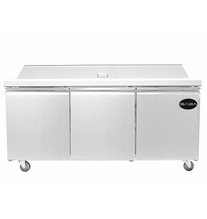 SABA SPS-72-30M 15.5 Cu. Ft. Stainless Steel 3-Section Mega-Top Sandwich or Salad Prep Table - 115 Volts