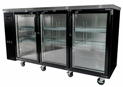 SABA SBB-24-72G 72.75" W Black Stainless Steel Glass Door Back Bar Cooler - 115 Volts