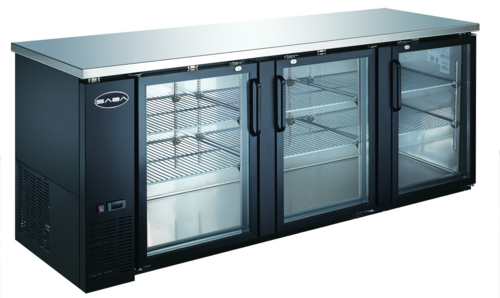 SABA SBB-27-90G 90.38" W Black Stainless Steel Glass Door Back Bar Cooler - 115 Volts