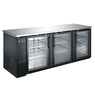 SABA SBB-27-90G 90.38" W Black Stainless Steel Glass Door Back Bar Cooler - 115 Volts