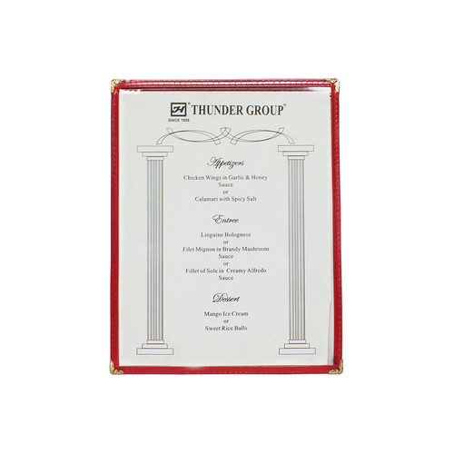 Thunder Group PLMENU-1MA 8.5" W x 11" D Maroon Plastic Laminated Single Pocket Menu Cover