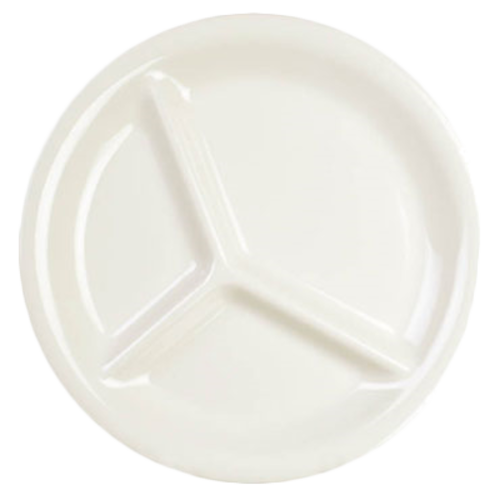 Thunder Group CR710V 10.25" Dia. Ivory Melamine Round 3-Wells Compartment Plate