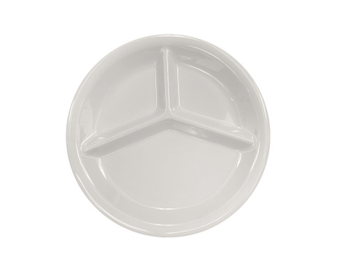Thunder Group CR710V 10.25" Dia. Ivory Melamine Round 3-Wells Compartment Plate