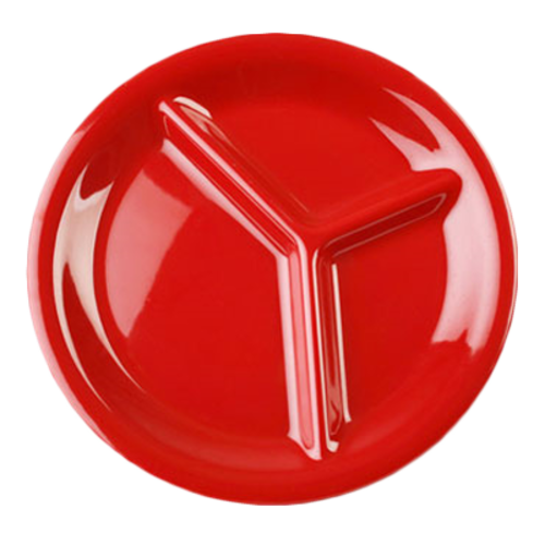 Thunder Group CR710PR 10.25" Dia. Pure Red Melamine Round 3-Wells Compartment Plate