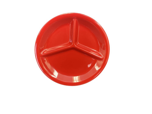 Thunder Group CR710PR 10.25" Dia. Pure Red Melamine Round 3-Wells Compartment Plate
