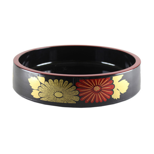 Thunder Group PLSPT0902 Black Plastic Round Flower Pattern Sushi Party Tray