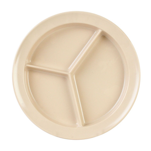 Thunder Group NS701T 8.75" Dia. NuStone Tan Melamine Round 3-Deep Wells Compartment Plate