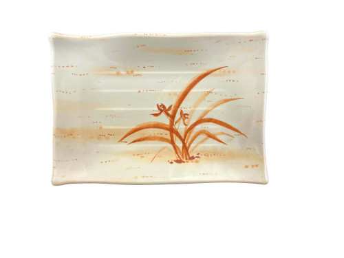 Thunder Group 2416 15.5" W x 10.75" D Gold Orchid Melamine Rectangular Asian Plate