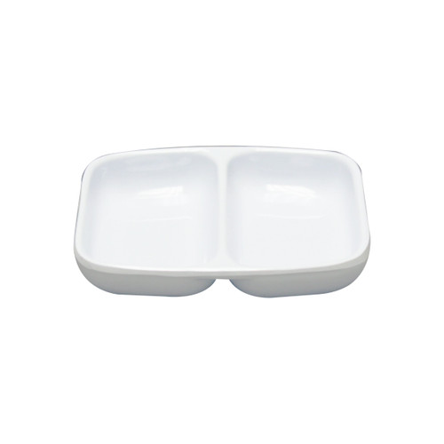 Thunder Group 1102TW 2 Oz. Imperial White Melamine 2-Wells Rectangular Twin Sauce Dish