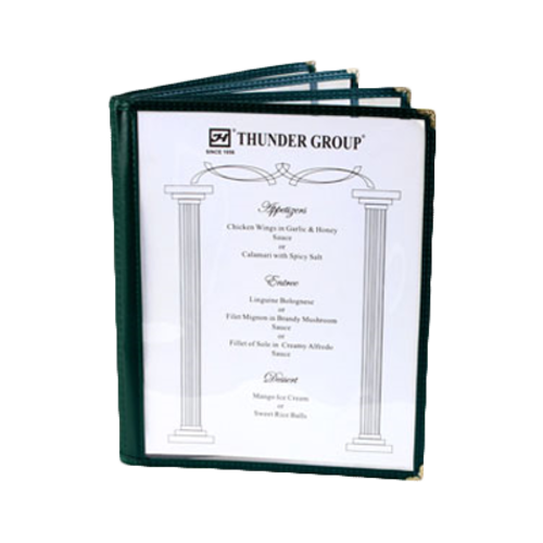 Thunder Group PLMENU-L4GR Green Plastic Laminate 4-Page Book Fold Menu Cover