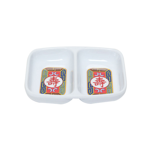 Thunder Group 1102TR 2 Oz. Melamine 2-Wells Rectangular Longevity Twin Sauce Dish