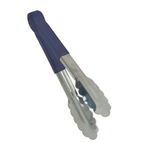 Thunder Group SLTG812B 12" L Blue Stainless Steel One-Piece Utility Tongs