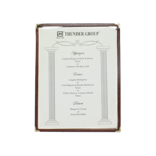 Thunder Group PLMENU-1BR 8.5" W x 11" D Brown Plastic Laminated Single Pocket Menu Cover